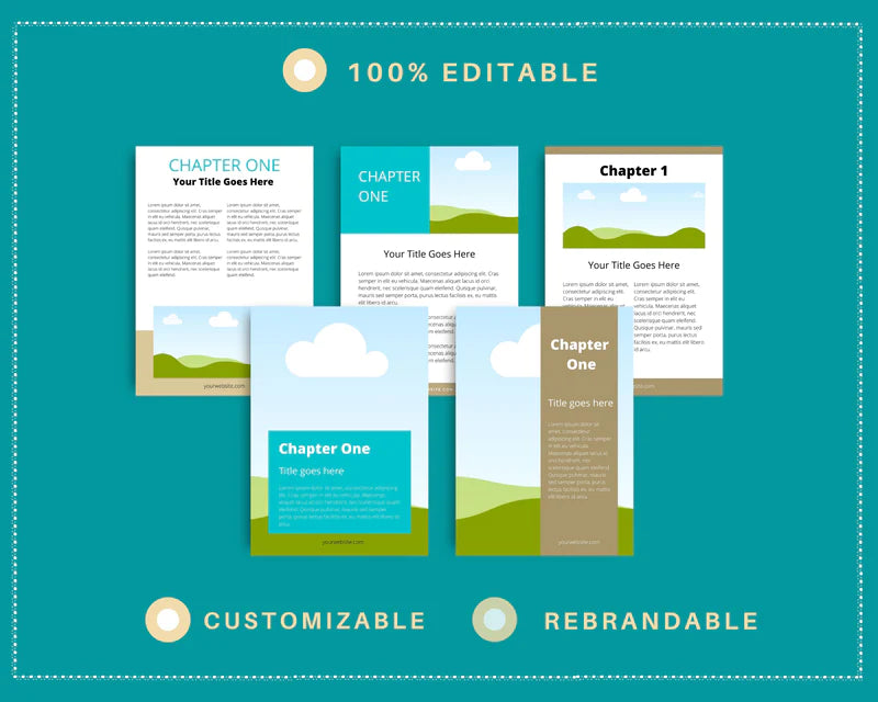 Canva Ebook Template, Editable Canva Template, Ebook Turquoise and Gold Color