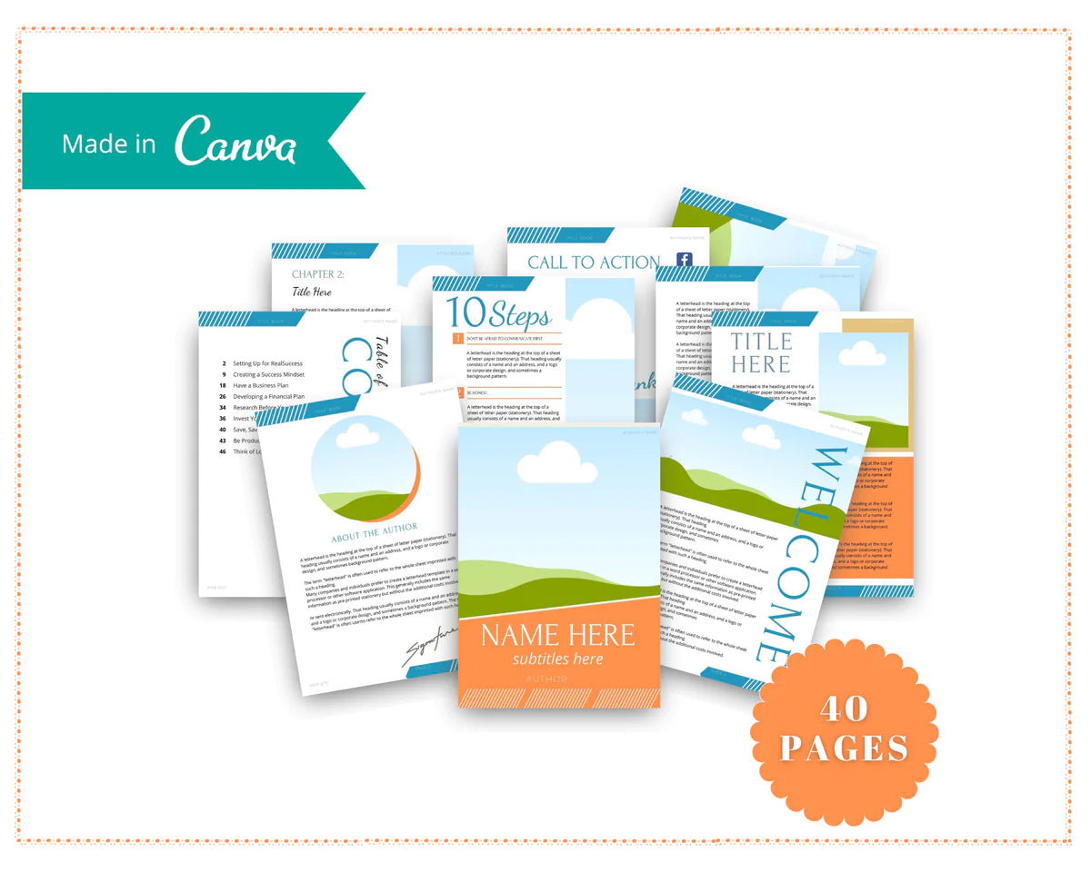 Canva Orange Ebook Template, Editable Canva Template, 40 page Ebook Template | A4 Size