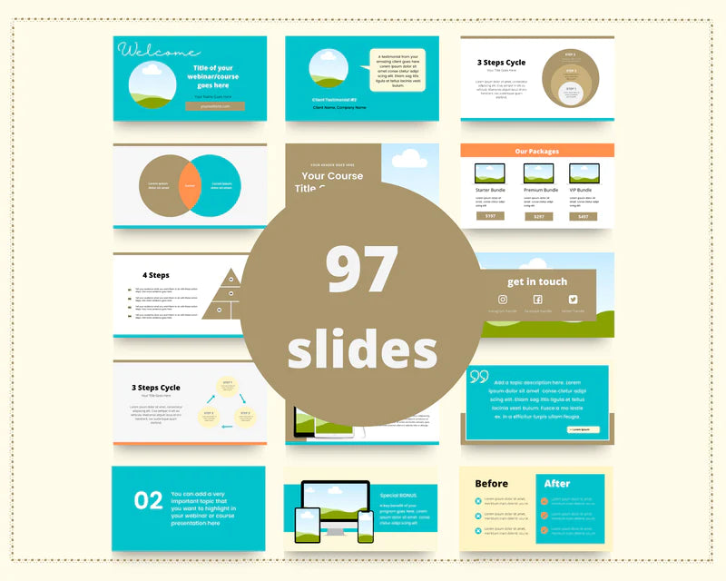 Online course slide deck | Webinar slide deck | eCourse slides | Canva slides | Turquoise slides