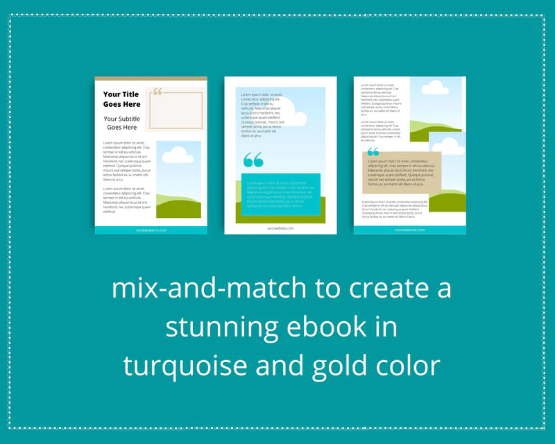 Canva Ebook Template, Editable Canva Template, Ebook Turquoise and Gold Color