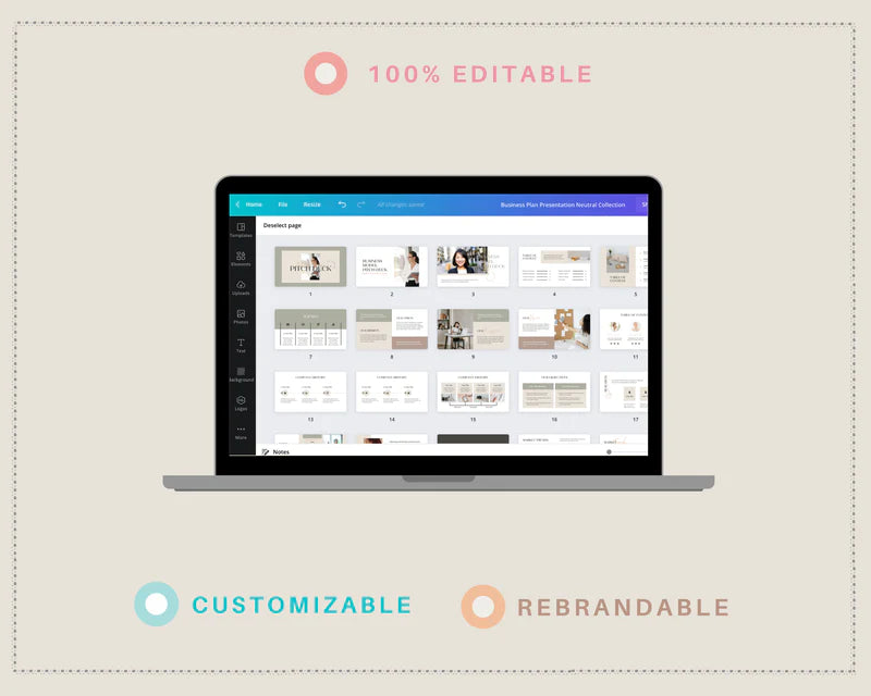 Business Plan Slide Deck Presentation | Startup Slide Deck in Canva | Commercial Use