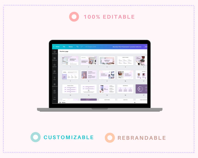 Business Plan Slide Deck Presentation | Startup Slide Deck in Canva | Commercial Use