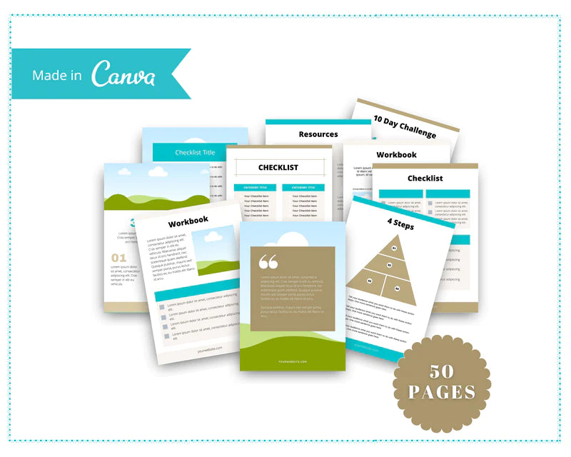 Canva Ebook Template, Editable Canva Template, Ebook Turquoise and Gold Color