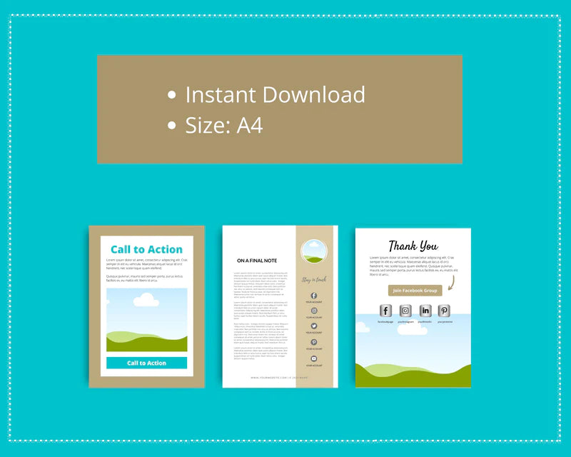 Canva Ebook Template, Editable Canva Template, Ebook Turquoise and Gold Color