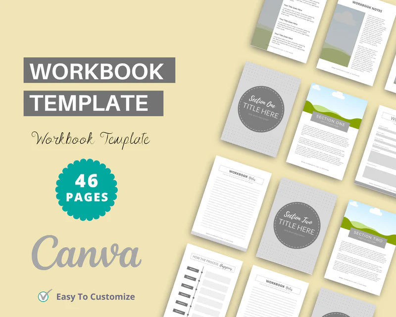 Modern Workbook Canva Templates, Worksheets Template, Commercial Use