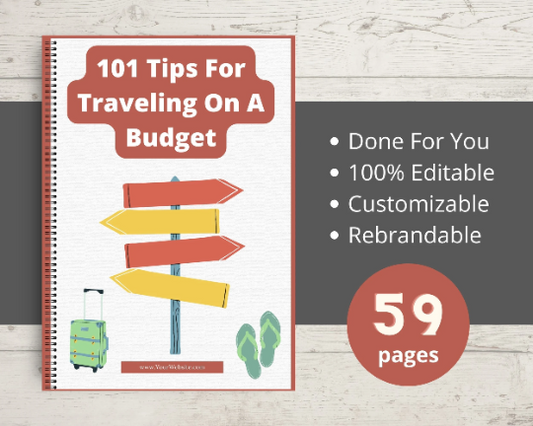 Editable 101 Tips For Traveling On A Budget Ebook in Canva