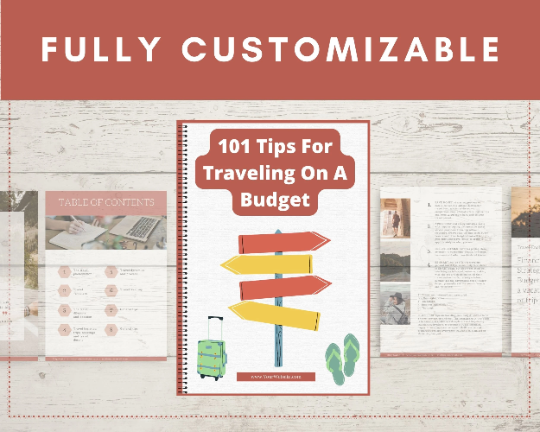 Editable 101 Tips For Traveling On A Budget Ebook in Canva