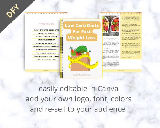Editable Low Carb Diets For Fast Weight Loss Ebook | Done-for-You Ebook in Canva