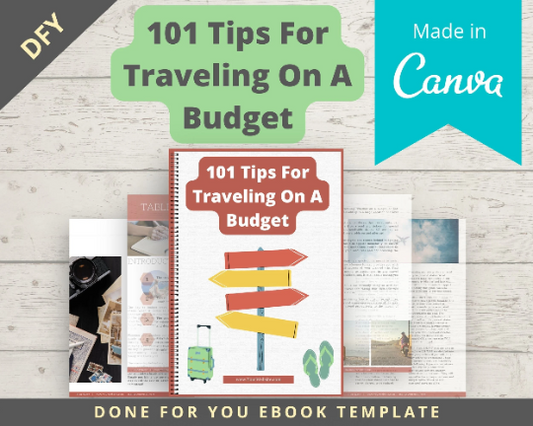 Editable 101 Tips For Traveling On A Budget Ebook in Canva