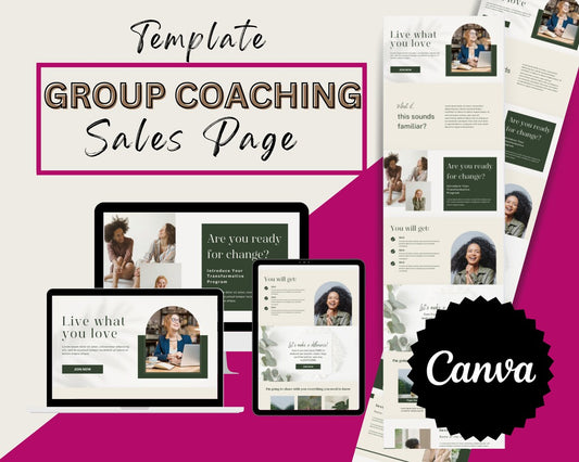 Group Coaching Sales Page Template in Canva, Free Canva Page Hosting