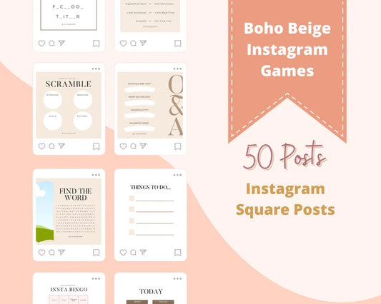 Boho Beige Instagram Game Squares | Instagram Canva Template | Marketing Template