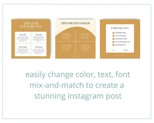 Tips & Hacks Instagram Posts | Golden Instagram Branding Kit | 30+ Instagram Canva Templates | IG Marketing Graphics