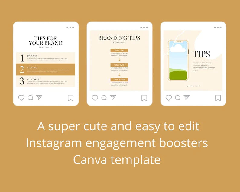 Tips & Hacks Instagram Posts | Golden Instagram Branding Kit | 30+ Instagram Canva Templates | IG Marketing Graphics