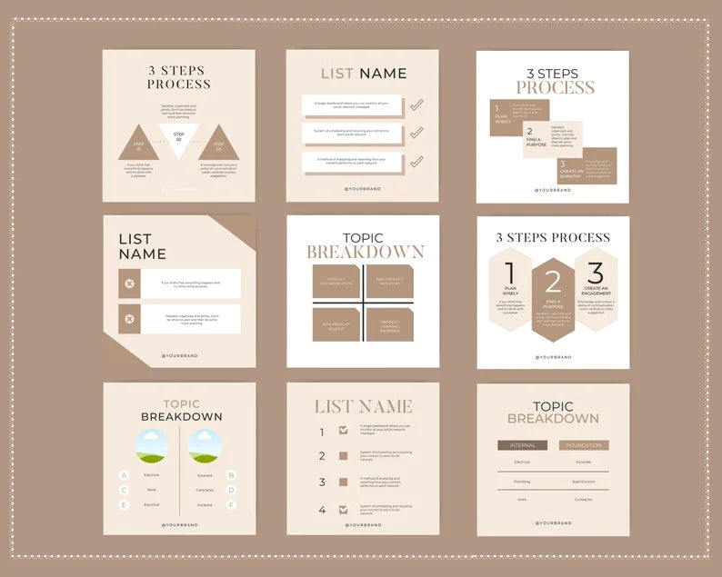Boho Beige Lists & Processes Instagram Square Posts | 50 Canva Templates for Instagram | Social Media Templates