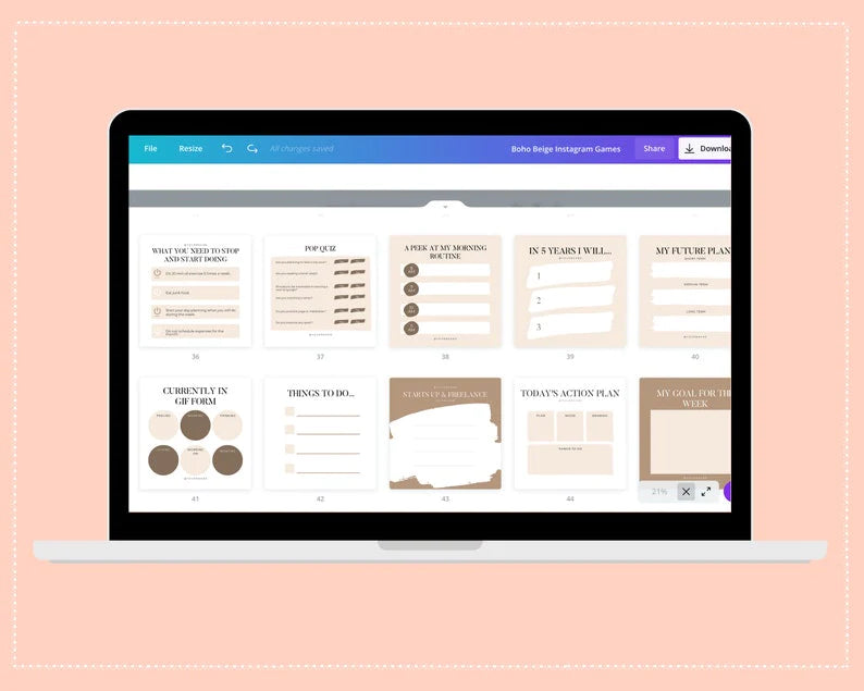 Boho Beige Instagram Game Squares | Instagram Canva Template | Marketing Template