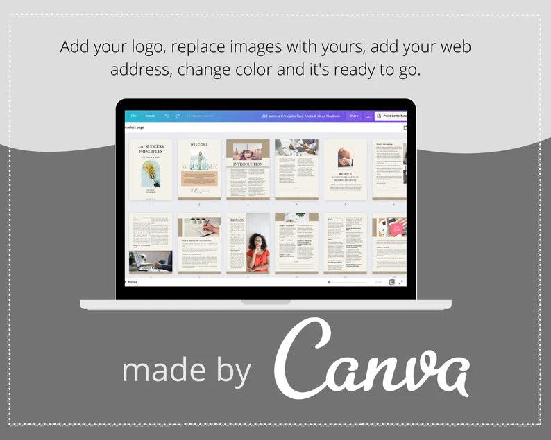 Done-for-You 220 Success Principles Tips, Tricks & ideas Playbook in Canva