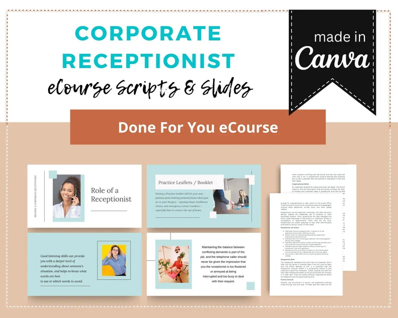 Done for You Online Course | Corporate Receptionist | Administrative Course in a Box | 11 Lessons