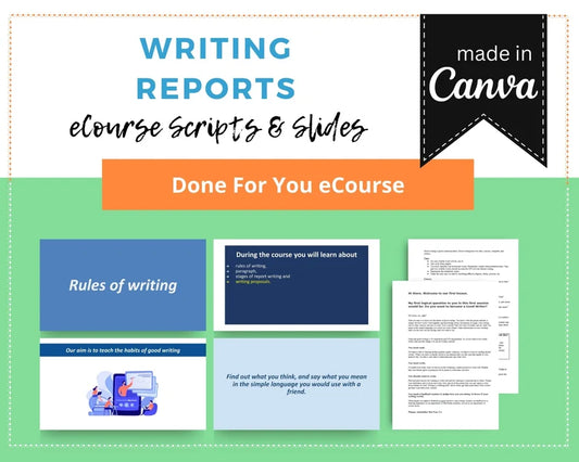 Done for You Online Course | Writing Reports | Business Course in a Box | 12 Lessons