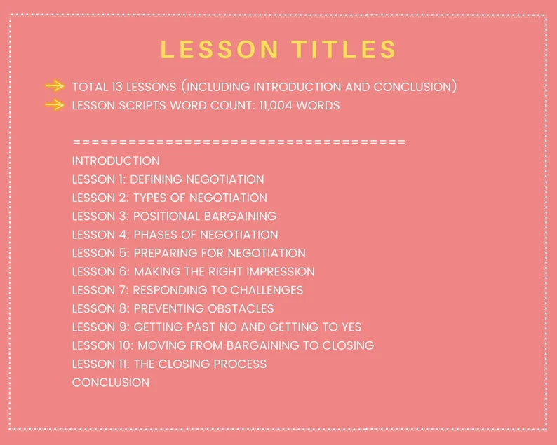 Done for You Online Course | Negotiation Skills | Business Course in a Box | 11 Lessons