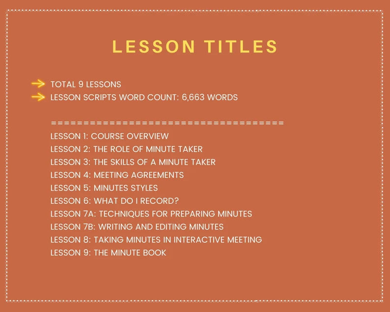 Done for You Online Course | Minute Takers Workshop | Administrative Course in a Box | 9 Lessons