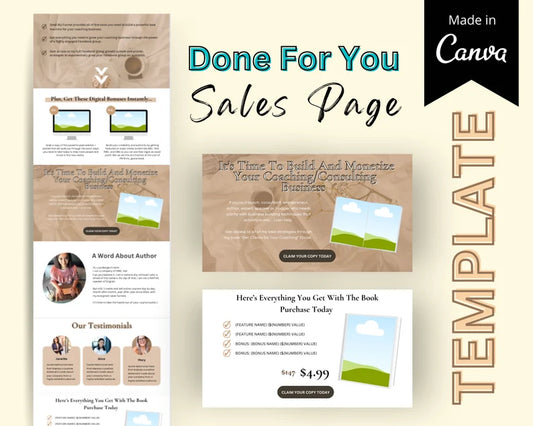 eBOOK Sales Page Template in Canva, Free Canva Page Hosting