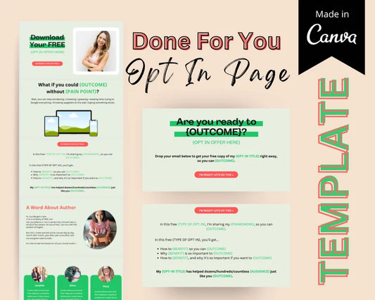 OPT-IN Page Template in Canva, Free Canva Page Hosting