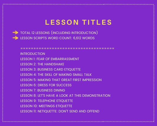 Done for You Online Course | Business Etiquette | Business Course in a Box | 12 Lessons