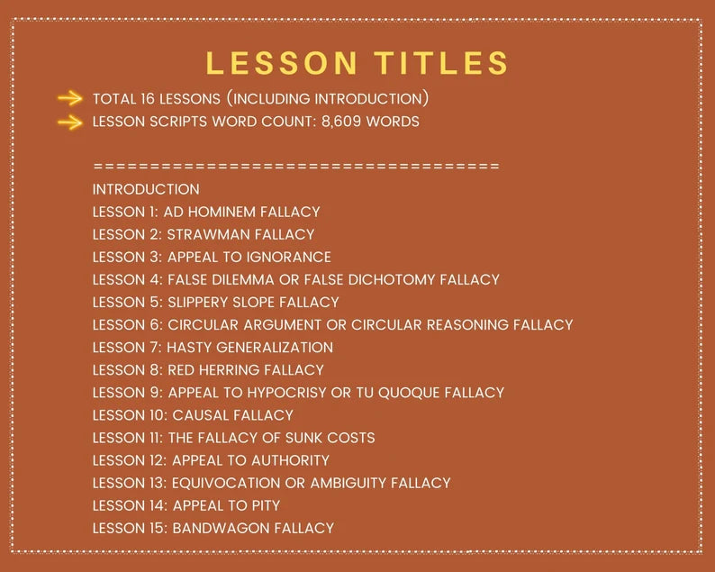 Done for You Online Course | Logical Fallacies | Professional Course in a Box | 16 Lessons