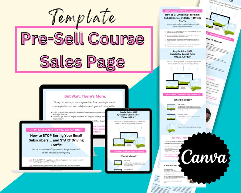 PRE-SELL A COURSE Sales Page Template in Canva, Free Canva Page Hosting