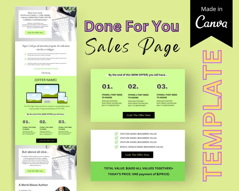 MINI OFFER Sales Page Template in Canva, Free Canva Page Hosting
