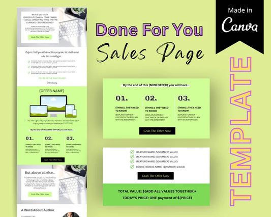 MINI OFFER Sales Page Template in Canva, Free Canva Page Hosting