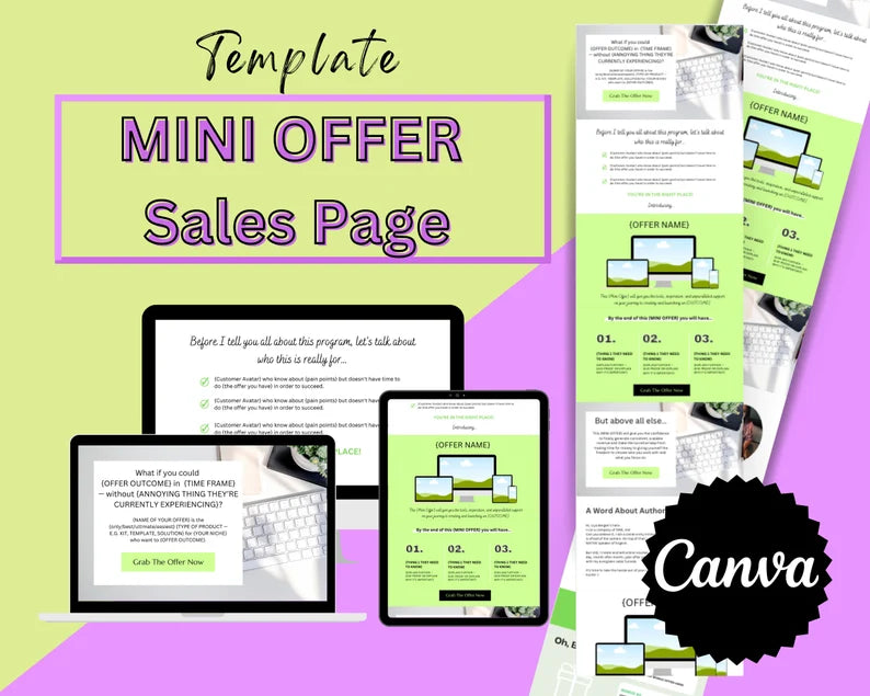 MINI OFFER Sales Page Template in Canva, Free Canva Page Hosting