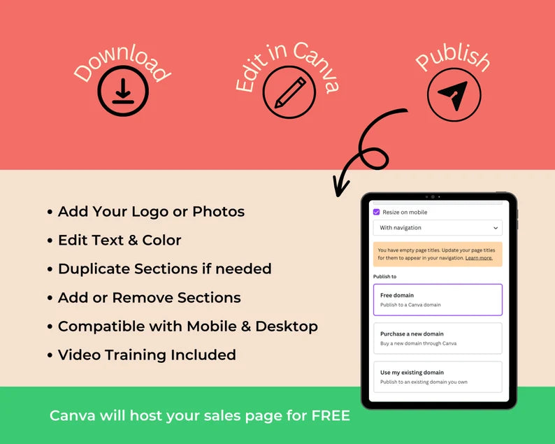 OPT-IN Page Template in Canva, Free Canva Page Hosting
