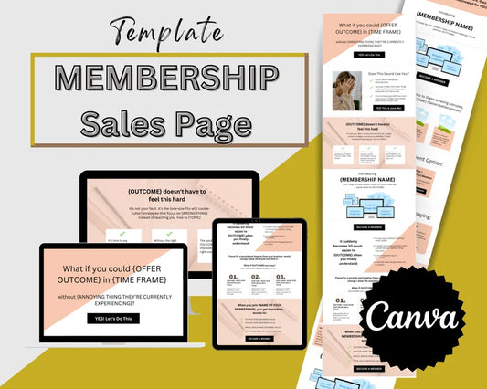 MEMBERSHIP Sales Page Template in Canva, Free Canva Page Hosting