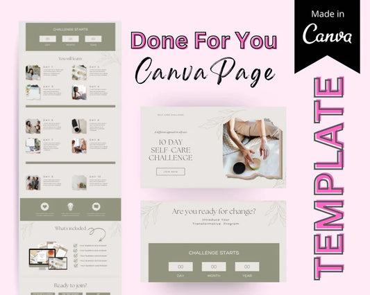 Challenge Sales Page Template in Canva, Free Canva Page Hosting