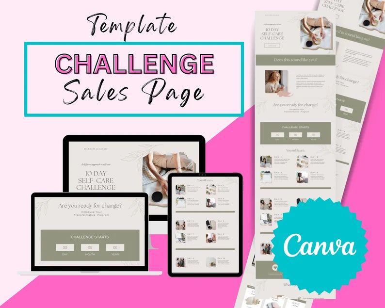 Challenge Sales Page Template in Canva, Free Canva Page Hosting