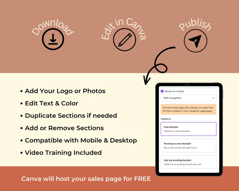 Signature Course Minimalist Sales Page Template in Canva, Free Canva Page Hosting
