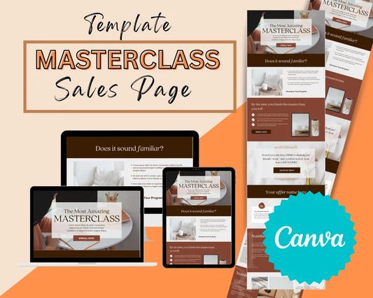 Masterclass Sales Page Template in Canva, Free Canva Page Hosting