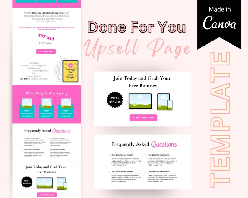 Upsell Page Template in Canva, Free Canva Page Hosting