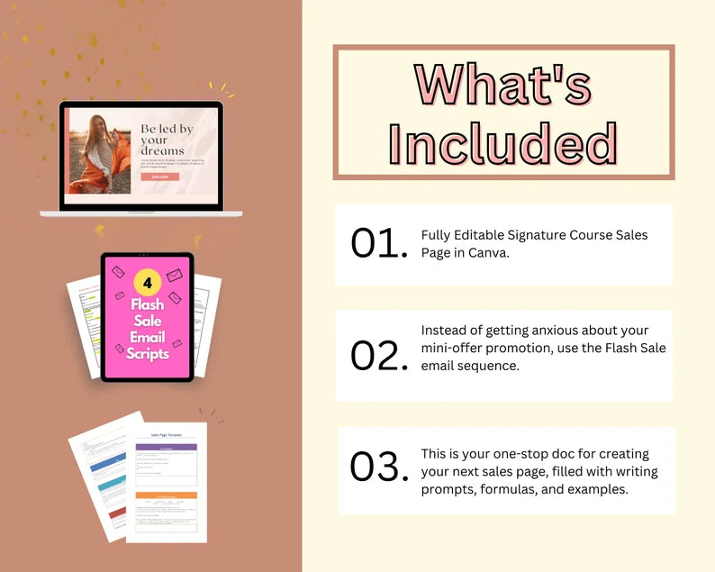 Signature Course Minimalist Sales Page Template in Canva, Free Canva Page Hosting