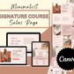 Signature Course Minimalist Sales Page Template in Canva, Free Canva Page Hosting