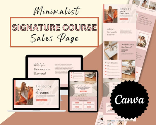 Signature Course Minimalist Sales Page Template in Canva, Free Canva Page Hosting